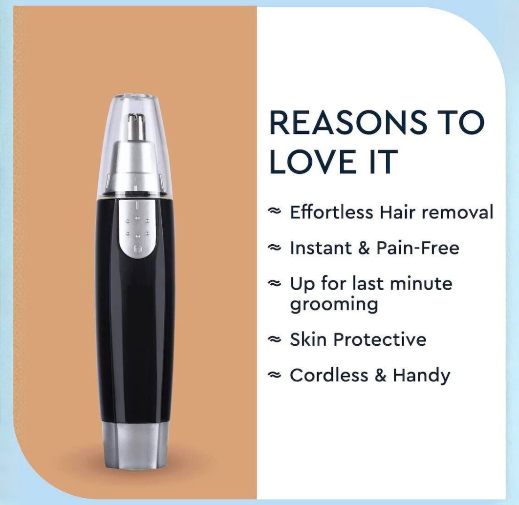 TruTrim 3-in-1 nose ear eyebrow trimmer with key features displayed